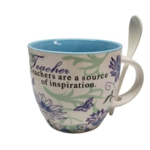 Teacher Gift Mug with Spoon Tea Coffee Floral New in Box - Picture 12 of 12